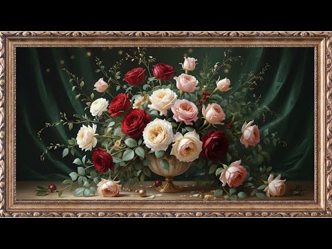 Velvet Rose Bouquet | Vintage Gold Frame Floral TV Art Screensaver 4K