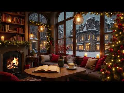Cozy Winter Café Ambience ☕ Relaxing Jazz Christmas & Soft Fireplace Sounds for Study, Focus