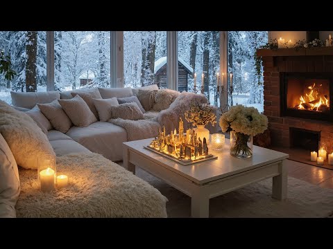 ❄️Cozy Winter Lounge | Crackling Fire & Snowy Window | 4 Hours of Study, Work, and Relaxation