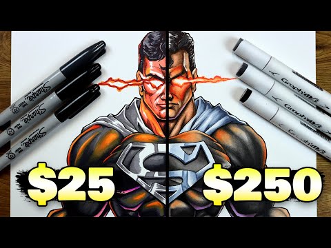 $25 vs $250 MARKER ART | Cheap vs Expensive!! Which is WORTH IT..? | Black Suit SuperMan
