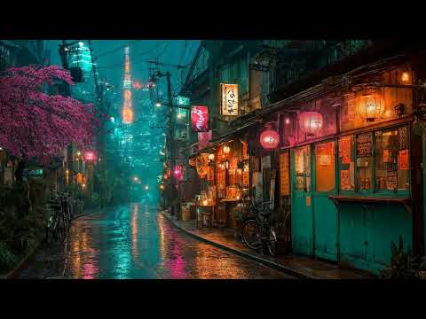 Lofi Zen – Cozy Rainy Sushi Bar Lo-fi in a Cyberpunk Alley | For Study, Sleep, or Relaxation | 4K