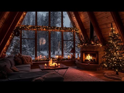 Christmas Eve in a Cozy Cabin 🎄 Jazz, Falling Snow & Warm Fireplace Ambience for Sleep