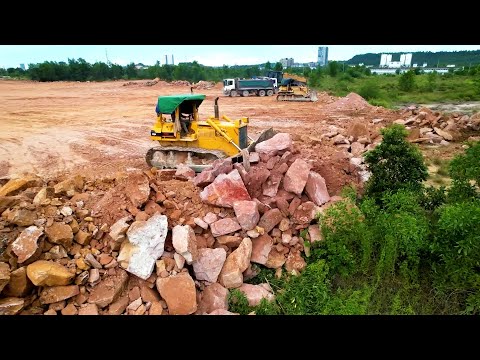 Amazing Activities Huge Landfilling Up Using Mighty Dozer & Heavy Dump Trucks Dumping Stones