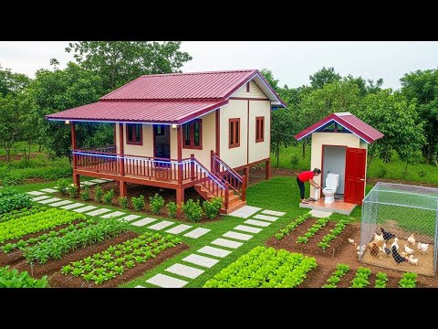 The girl built a red brick toilet with her own hands, Planted grass, Harvested