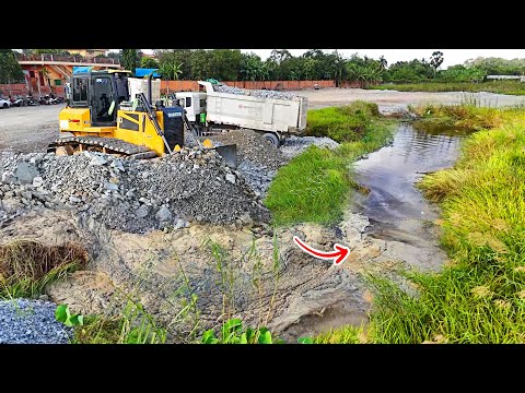 Powerful New Landfill !Interesting Stone Landfill Huge Area  And Dozer Pushing Delete Massive Pond