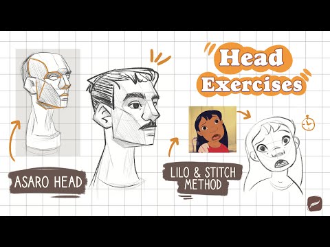 FACE DRAWING Exercises |  The Asaro Head, Lilo & Stitch method, Using Shapes | 👽