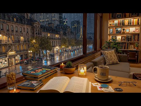 Rainy Night Cozy Jazz in a Book Café 📚 Soft Jazz Piano & Candlelight Ambience for Sleep, Relaxation