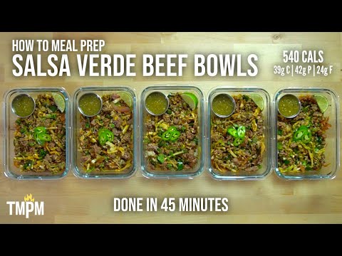 Meal Prep Your Lunch This Week in only 45 Minutes with these Salsa Verde Beef Bowls