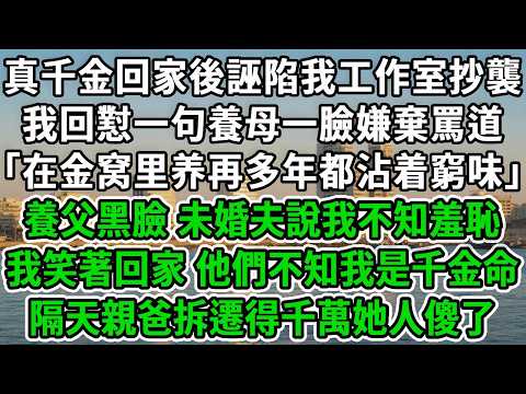 真千金回家後誣陷我工作室抄襲，我回懟一句養母一臉嫌棄罵道「在金窝里养再多年都沾着窮味」養父黑臉，未婚夫說我不知羞恥，我笑著回家，他們不知我是千金命，隔天親爸拆遷得千萬她人傻了！#風起雲湧 #爽文