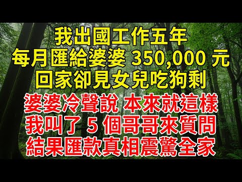 我出國工作五年，每月匯給婆婆 350,000 元。回家卻看到女兒吃狗剩的食物，婆婆冷聲說：本來就這樣。我叫了 5 個哥哥來質問...#為人處世 #情感故事  #生活經驗 #故事 #小說 #情感 #婚姻