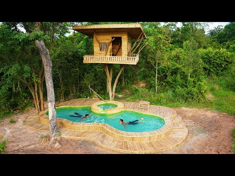 180 Day Build a Modern Bamboo Tree House And a Beautiful Bamboo Swimming Pool The in Rainforest