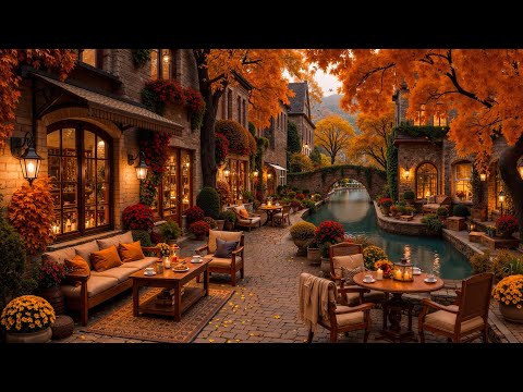 Soft Fall Morning at Cozy Cafe Shop Ambience 🍂 Relaxing Piano Jazz Music for Stress Relief