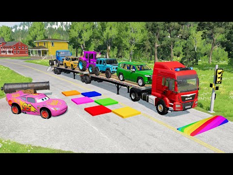 Flatbed Truck McQueen | Transportation with Truck - Pothole vs Car #5 | BeamNG.Drive Gameplay