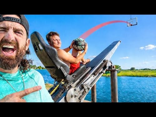 Dude Perfect Try a Trickshot with a Human CATAPULT!