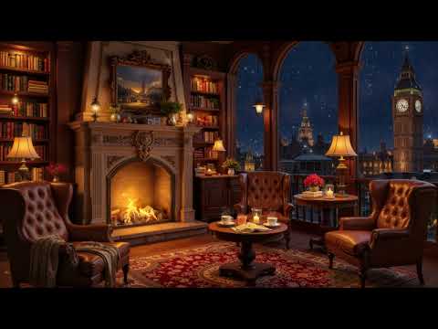 Jazz Relaxing Music ~ London Winter Coffee Shop ⛄ Smooth Jazz Instrumental Music & Fireplace Sounds