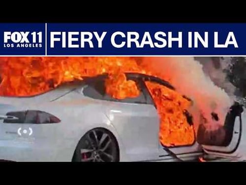 Tesla bursts into flames after crashing in Winnetka | FOX 11 LA