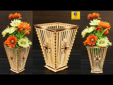 How to make flower vase with popsicle sticks | DIY Flower vase | Bamboo Sticks Flower Pot Design