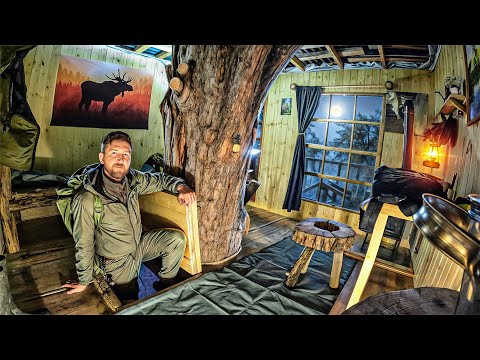 3 DIFFERENT NIGHTS in the FOREST - TREE HOUSE, DUGOUT, FORESTER'S HOUSE | How to make a night in ...