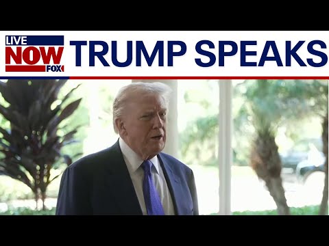 President Trump speaks to press at Mar A Lago
