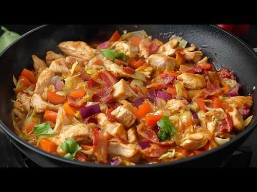 Fried Cabbage With Chicken and Bacon is so delicious! A simple dinner recipe for the whole family