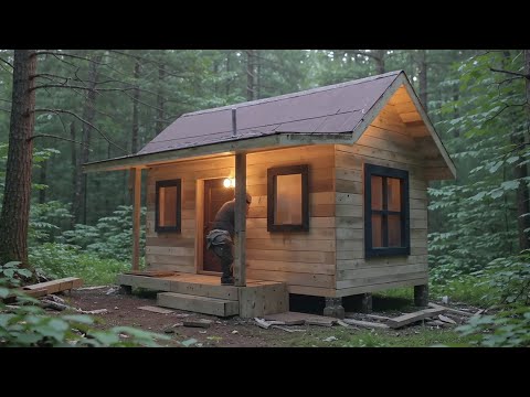 Building a Warm Wooden Cabin Off Grid | Forest Life Project