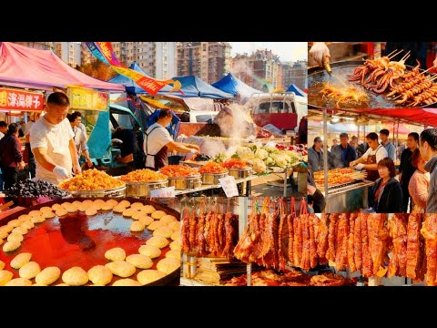 繁忙的中國北方市集,甘蔗足有六米高,金黃酥脆的生煎海魚,一米五大鍋做出的四合麵餅,清爽解膩的涼皮,博山炸肉香酥可口,爆米花米香四溢,香甜可口的棗糕,貼餅子做法獨特可口。#streetfood #美食