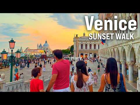 VENICE Sunset Walking Tour 2025 🌅🇮🇹 Rialto Bridge, St. Mark’s Square 4K Evening Walking Tour