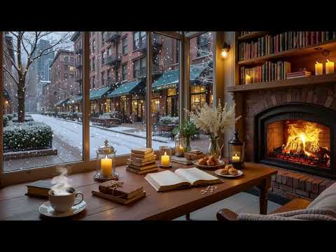 February Coffee Shop Jazz ❄️ Warm Fireplace Glow & Gentle Piano for Study, Work & Relax