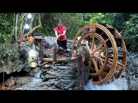Building A Free Hydroelectric using water Wheel extremely powerful In The Forest | Farm Life