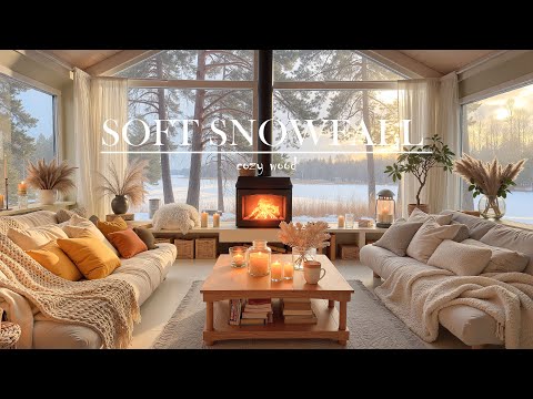 Morning Winter Jazz ❄️ Cozy Fireplace Living Room | Soft Light, Snowy Forest & Calm Start