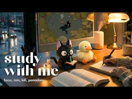 5-HOUR study with me πβοΈ rain sounds & Calm Piano Lofi for Study, Focus / pomodoro timer 50 & 10
