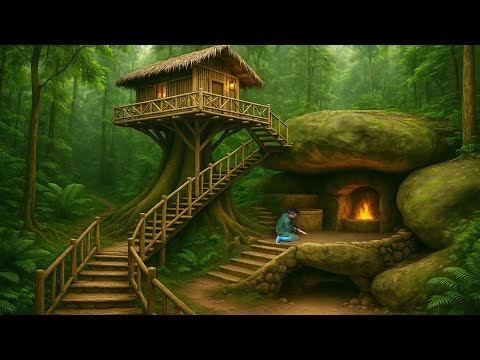 Solo Survival in the Rainforest | Building a Rock Shelter & Treehouse to Survive the Wild