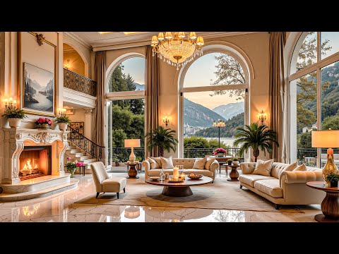 Spring Jazz Melodies And Serene Lake Views - Dreamy Jazz Background Music In A Luxurious Living Room