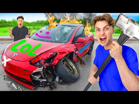 DESTROYING MY FRIEND'S CAR... And Surprising Him With A New One!!