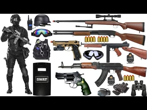 Special police weapon toy set unboxing, AK47 assault rifle, Shotgun, helicopter, revolver, Berreta