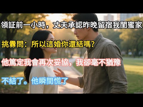 【完結】領証前一小時,丈夫承認昨晚留宿我閨蜜家,挑釁問:所以這婚你還結嗎?他篤定我會再次妥協,我卻毫不猶豫:不結了。他瞬間慌了!#婚姻#夫妻#夫妻日常#情感#小三#戀愛#為人處世#生活經驗#故事#小說