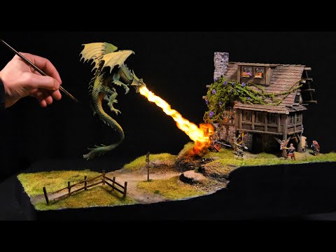 Making an EPIC Dragon Attack Diorama with D&D Minis