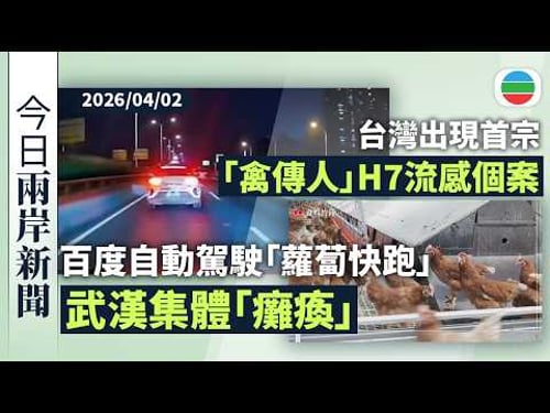 今日兩岸新聞重點:百度自動駕駛「蘿蔔快跑」武漢集體「癱瘓」 警方:系統故障|台灣出現首宗「禽傳人」H7流感個案|無綫新聞|TVB News|2026/04/02