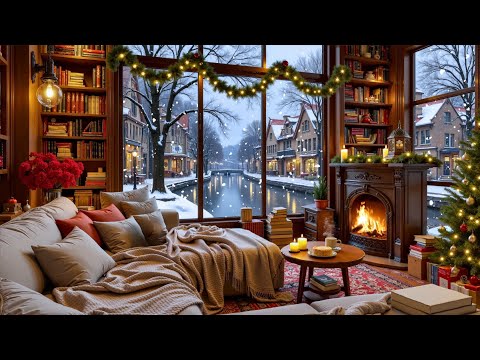 Soft Winter Jazz at a Christmas Coffee Shop 🎄 Fireplace Ambience for Study, Work & Relax