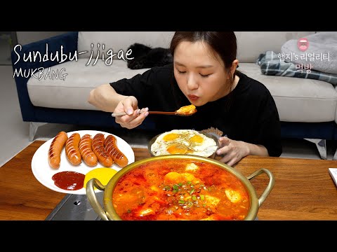 리얼먹방▶ ONE팬 순두부찌개 & 계란밥,소세지 ☆ 집밥먹방ㅣSundubu-jjigae&SausageㅣREAL SOUNDㅣASMR MUKBANGㅣ