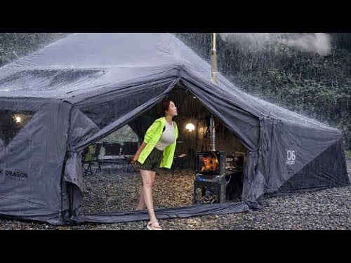 Camping in a luxury tent for 5 days in super heavy rain . rain sounds . ASMR