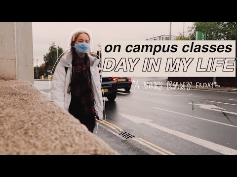 going on campus for classes (rainy day at university)