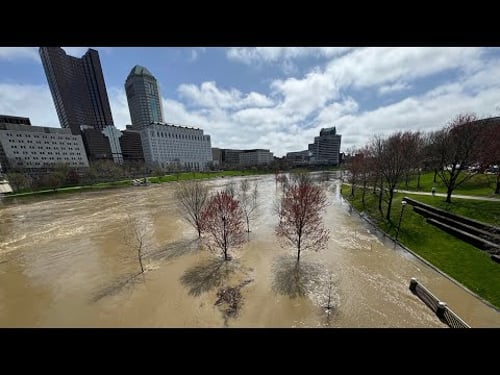 Heavy rain causes flooding around Scioto River |Downtown Columbus Ohio | April 2024