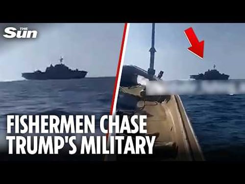Moment tiny fishing boat HUNTS Trump's naval beast off the coast of Iran