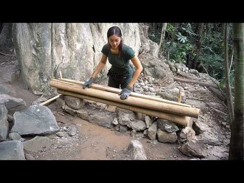 Woman Builds WOOD CABIN from Scratch Using ONLY Forest Materials | by @freefootsteps877