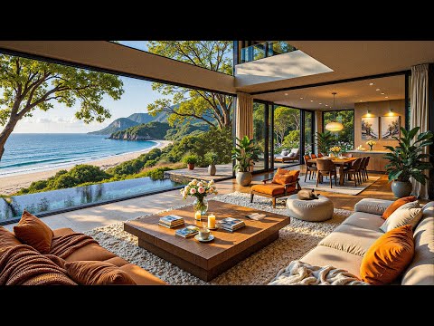 Elegant Morning Jazz & Ocean Sounds For Calm Retreat | Relaxing Jazz In Luxury Beachside