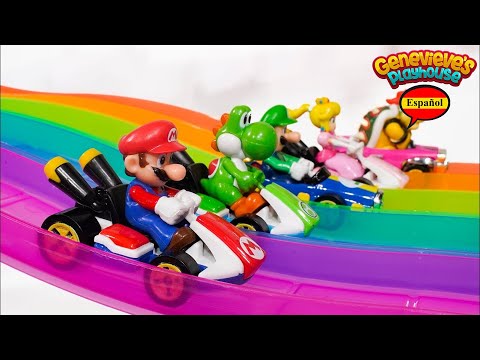 Pista Hotwheels de Mario Kart Rainbow Road - ¡Vídeos de aprendizaje de juguetes para niños!