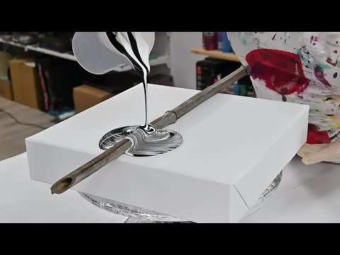 (823) Black and White acrylic pour painting ~ Acrylic pouring with Split cup ~ Beginners Fluid art