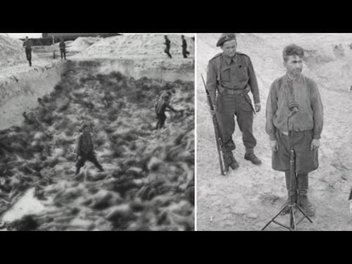 Execution of Belsen camp doctor Fritz Klein stand on bodies | my oath tells me to cut