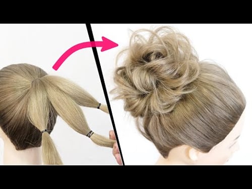 簡単!編まない!ゴムで結んで引き出すだけ!可愛いルーズなお団子ヘア!How to: Easy MESSY BUN | | Bun Hairstyle | Updo Hairstyle